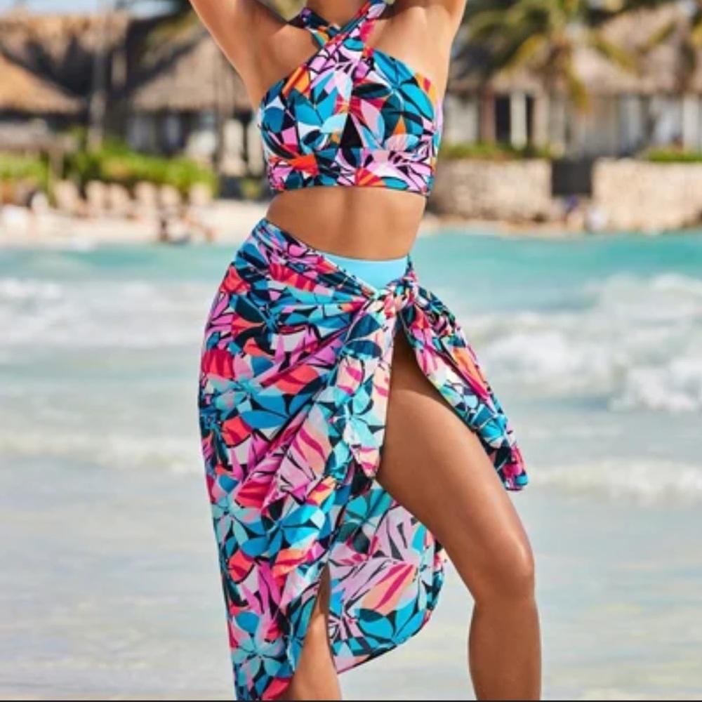 Tropical Print Swim Sarong Coverup